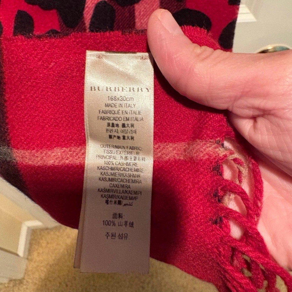 Burberry Red and Black Animal Print Scarf - Picture 4 of 6
